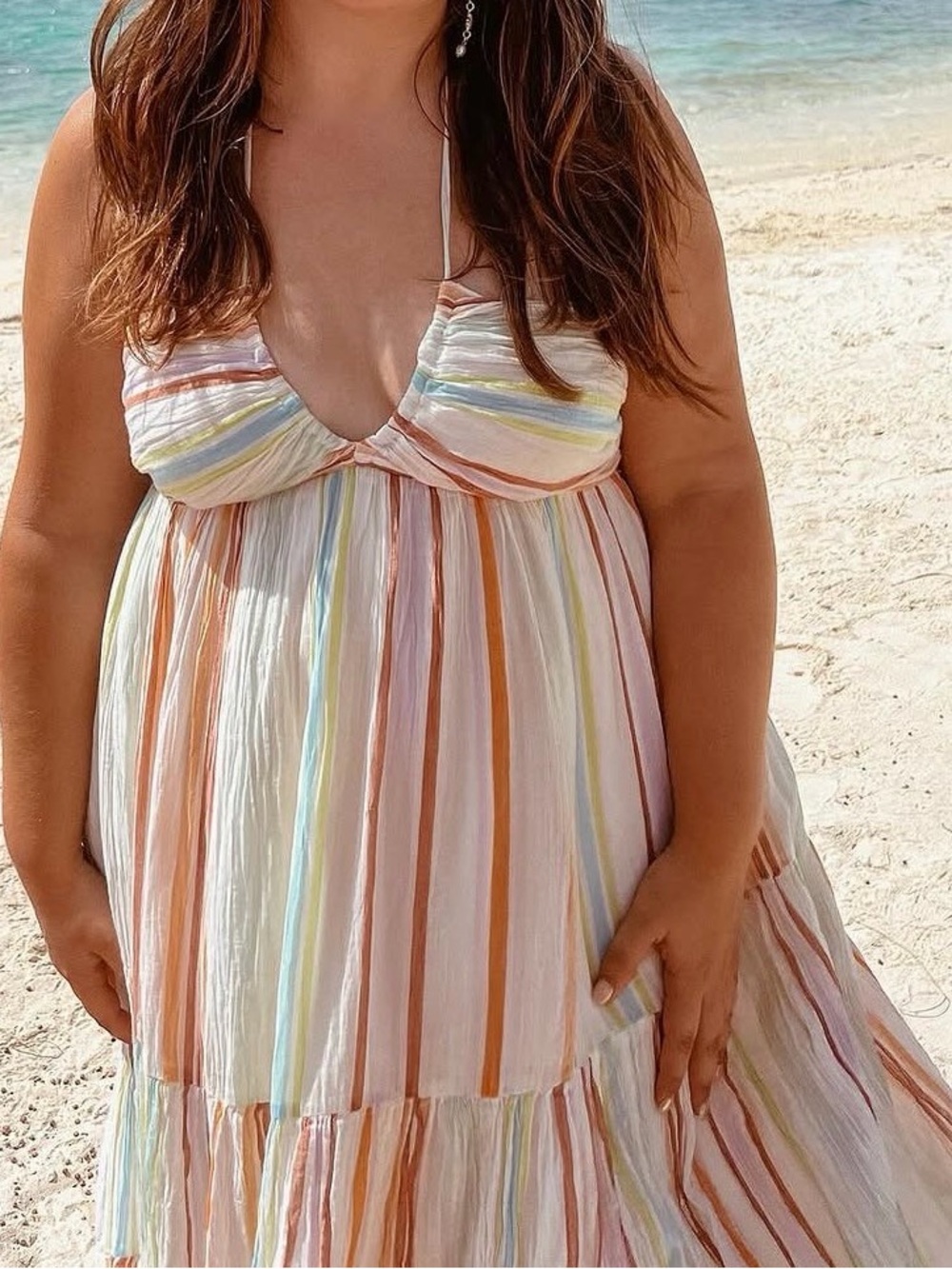 American Eagle Outfitters Pastel Multi-Stripe Halter Maxi Dress